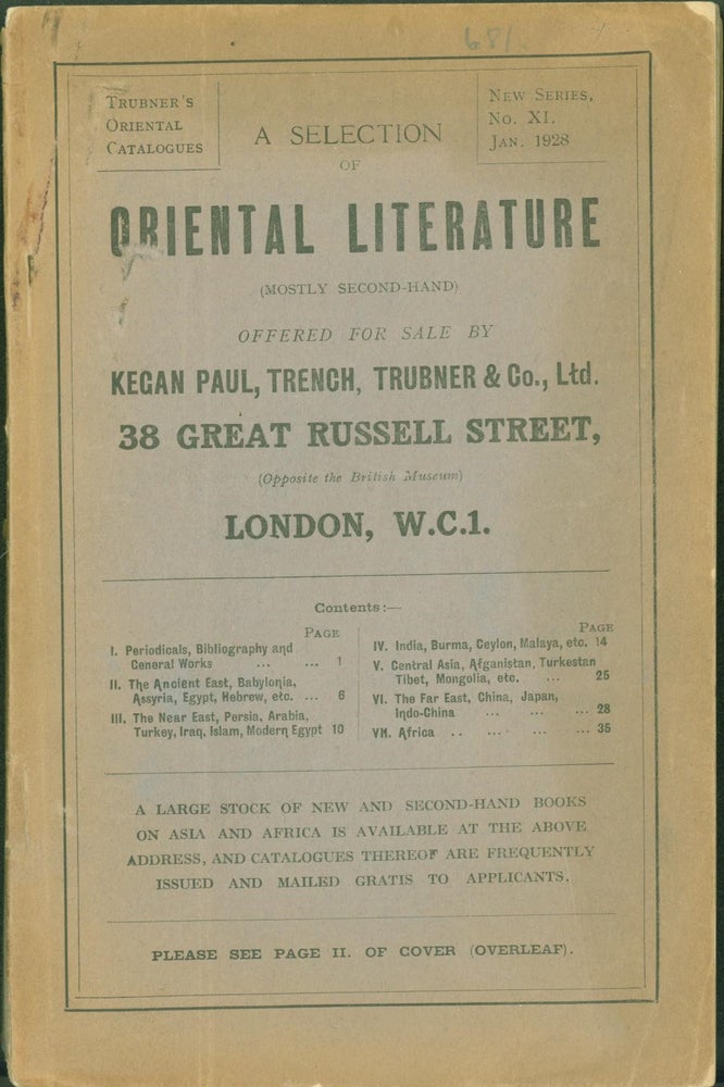 Item #274740 A Selection of Oriental Literature (4 calalogues). Trench Kegan Paul, Truber, Ltd Co.