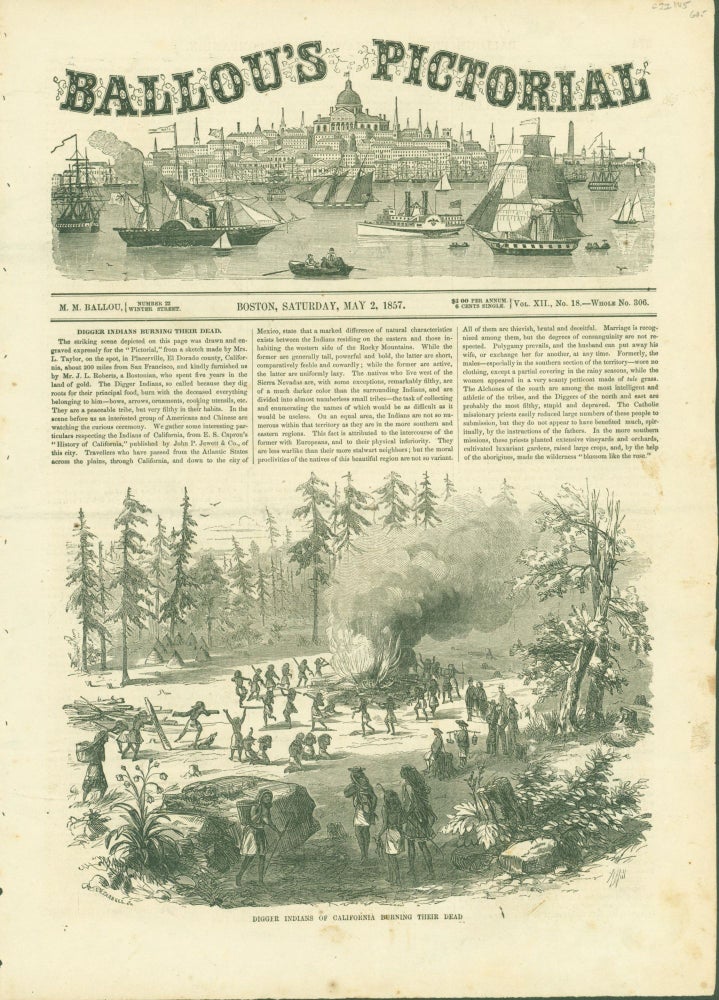 Item #274788 Digger Indians of California Burning Their Dead (print). Ballou's Pictorial.