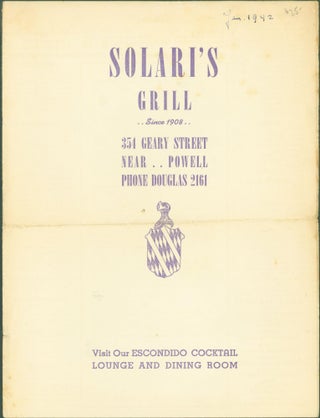 Item #274868 Scolari's Grill..Since 1908..354 Geary Street near Powell [San Francisco] (menu)....