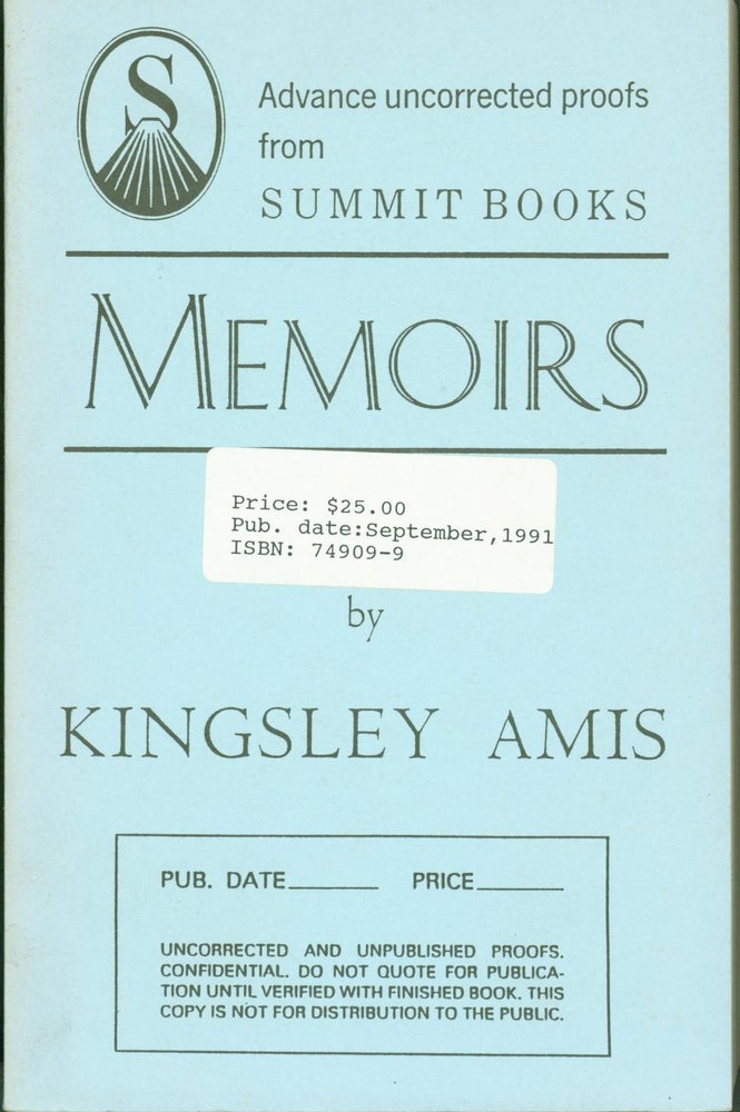Item #275179 Memoirs (uncorrected and unpublished proofs). Kingsley Amis.