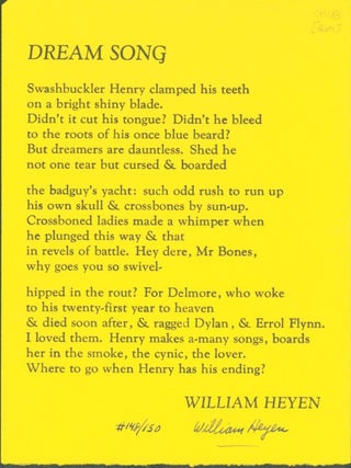 Item #275798 Dream Song. William Heyen