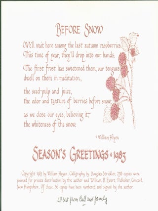 Item #275875 Before Snow (poem, Christmas 1983). William Heyen