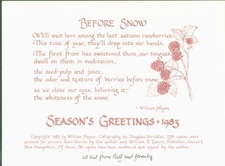 Item #275875 Before Snow (poem, Christmas 1983). William Heyen