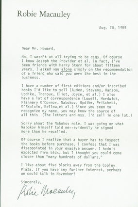 Item #275967 typed letter signed. Robie. Peter Howard Macauley