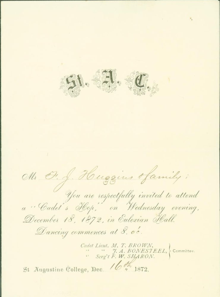 Item #275968 St. Augustine College (Benicia, California) invitation card. St. Augustine College.