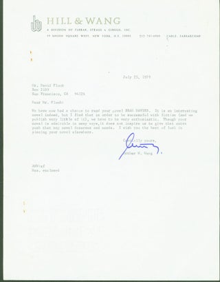 Item #276009 typed letter signed. Arthur W. Wang