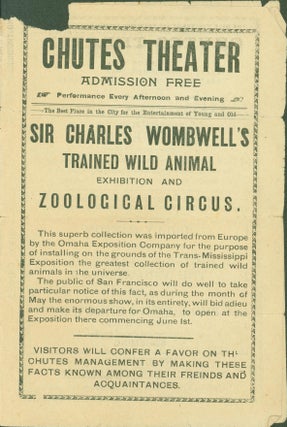 Item #278957 Chutes Theater: Sir Charles Wombwell's Trained Wild Animal Exhibition and Zoological...