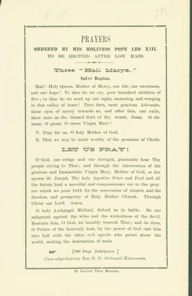 Item #279238 Prayers Ordered by His Holiness Pope Leo XIII to be Recited After Low Mass. Pope Leo...