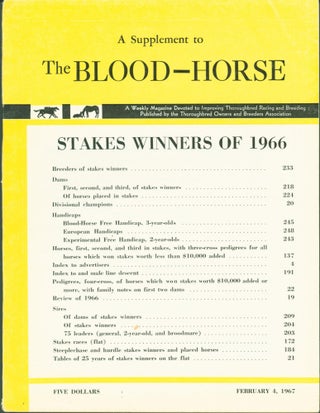 Item #280433 Stakes Winners of 1966. A Supplement to The Blood-Horse. Thoroughbred Owners,...