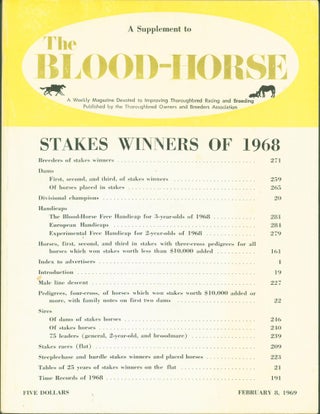 Item #280435 Stakes Winners of 1968. A Supplement to The Blood-Horse. Thoroughbred Owners,...