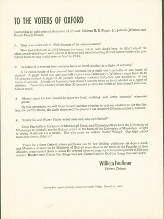 Item #280627 To the Voters of Oxford (broadside). William Faulkner