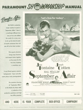 Item #280911 September Affair (showmanship manual/pressbook). screenplay. Fritz Rotter, Tobert...