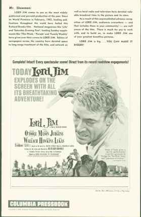 Item #280935 Lord Jim (pressbook). Richard . Joseph Conrad Brooks, screenplay/director, author