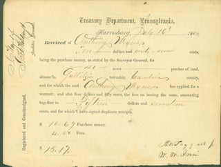 Item #281173 Certificate, Treasury Department, Harrisburg, Pennsylvania, for 40 acre land...