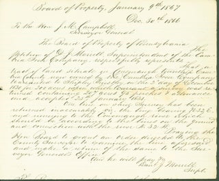 Item #281174 autograph letter signed from Board of Property, Surveyor General's Office of...