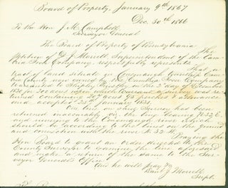 Item #281174 autograph letter signed from Board of Property, Surveyor General's Office of...