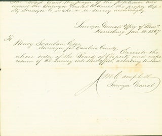autograph letter signed from Board of Property, Surveyor General's Office of Pennsylvania, Harrisburg