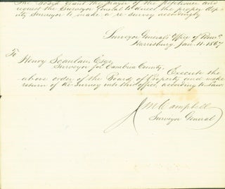 autograph letter signed from Board of Property, Surveyor General's Office of Pennsylvania, Harrisburg