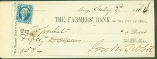 Item #281214 The Farmers' Bank of the City of Troy (check). Geo. M. Tibbets