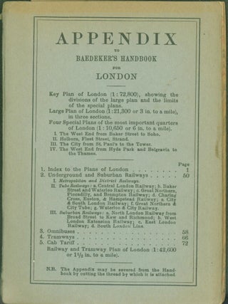 Item #281501 Appendix to Baedeker's Handbook for London. 1923. Baedeker, Karl