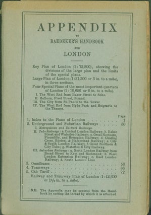 Item #281501 Appendix to Baedeker's Handbook for London. 1923. Baedeker, Karl