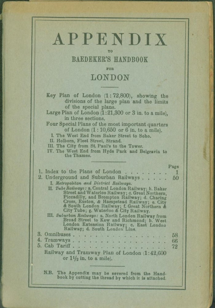 Item #281501 Appendix to Baedeker's Handbook for London. 1923. Baedeker, Karl.