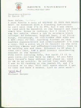 Item #281914 Typed letter signed. Michael. Galen Williams Harper
