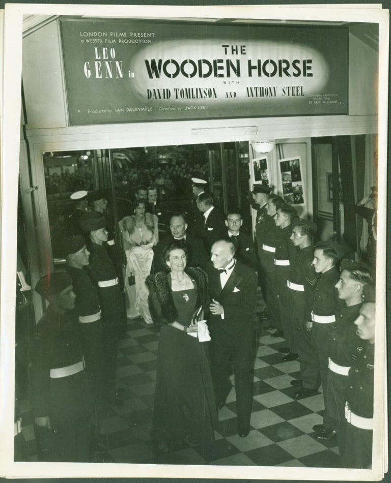 Item #282188 Wooden Horse (movie) (4 B/W photographs from London premier). Clement Attlee, Mrs, H R. H. Duchess of Gloucester: H. R. H. Duke of Gloucester, Arthur Harratt Richard Peck, Jack Lee, E. S. Luke, Mrs., Rialto General Manager.