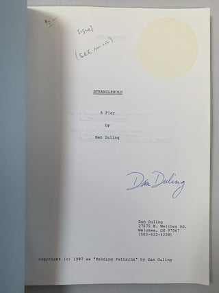 A Dream of Frankenstein: A Comedy of Maternal Darkness; Handful of Light; Going Down; Hard Road Home; Stranglehold (previously: Holding Patterns). Five playscripts