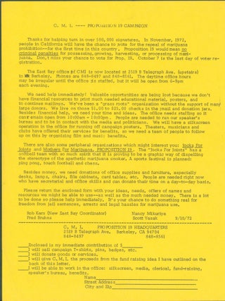 Item #286071 C. M. I. - Proposition 19 Campaign (California Marijuana Initiative. C. M. I. -...