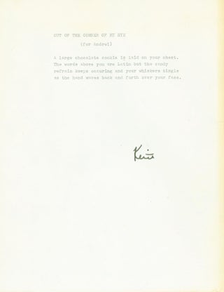 Item #286259 Out of the Corner of My Eye (for Andrei) (poem). Keith. Andrei Codrescu Abbott