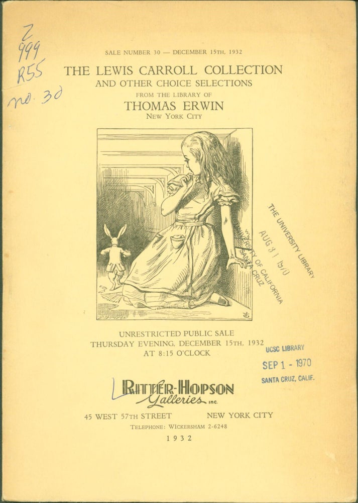 Item #286267 The Lewis Carroll Collection and Other Choice Selections from The Library of Thomas Erwin, New York City. Thomas Erwin, Ritter-Hopson Galleries.