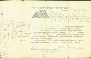 Item #286502 Land purchase agreement, Commonwealth of Pennsylvania, 1848 by Gilbert L. Loyd....
