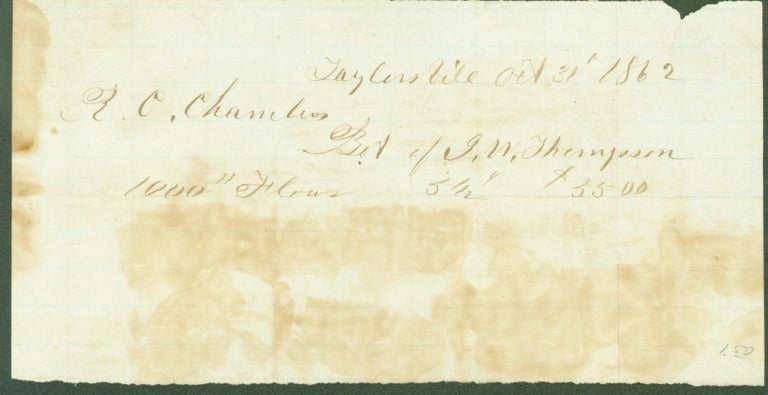 Item #286675 Bill of Sale between R. C. Chambers and I(?). W. Thompson, Taylorsville, 1862 (ephemera). R. C. Chambers, I, Utah W. Thompson. Taylorsville.