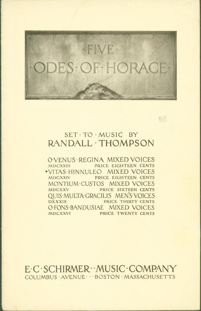 Item #287064 Vitas Hinnuleo me similis, Chloe: Four-part Chorus for Mixed Voices. Horace: Odes I, 23. Randall Thompson.