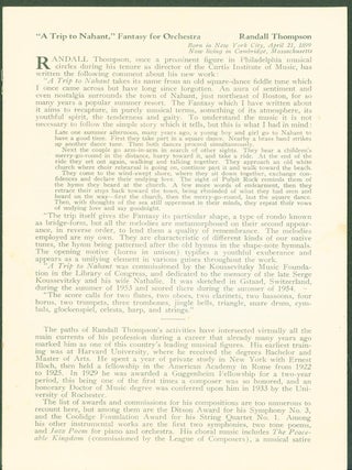 Item #287067 'A Trip to Nahant,' Fantasy for Orchestra (program notes). Randall Thompson