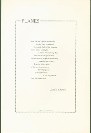 Item #287212 Planes (broadside). Samuel Charters