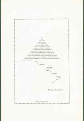 Item #287214 It is the gray brown sombre weight (opening words) (shaped poetry broadside). Samuel...