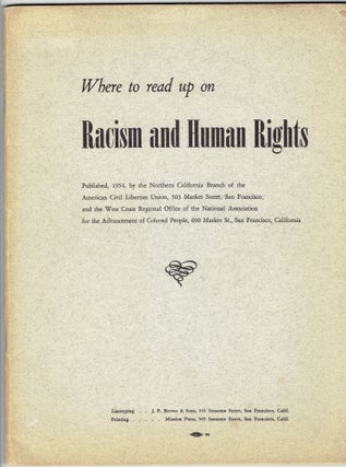 Item #287778 Where to Read Up on Racism and Human Rights. John G. Iliff