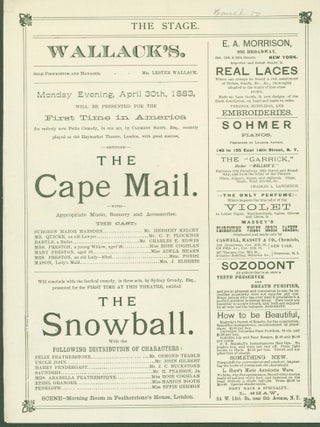 Item #288295 Wallack's Theatre Program for Monday Evening, April 30th, 1883, will be presented...