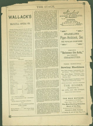 Item #288299 Wallack's Theatre Program Monday Evening, August 29, 1888, MaCaull Opera...