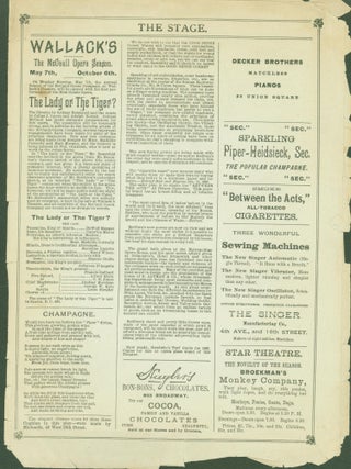 Item #288301 Wallack's Theatre Program, Saturday Evening, May 5, 1888, positively last appearance...