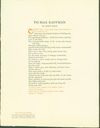 Item #289002 To Max Eastman (broadside). John Reed