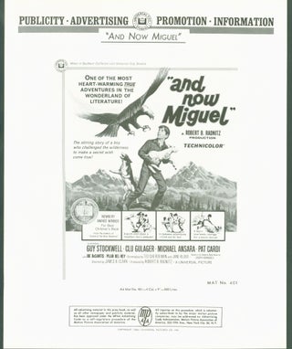 Item #289770 'and now Miguel' (publicity, advertising, promotion information) (1966 movie). Ted...