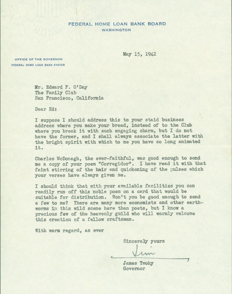 Item #289982 typed letter signed. James to Edward F. O'Day Twohy, Francis.