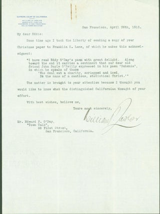 Item #289989 typed letter signed. William P. to Edward F. O'Day Lawlor