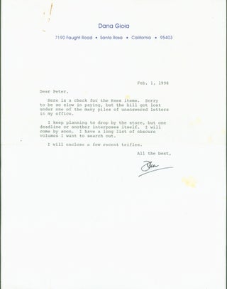 Item #290027 typed letter signed. Dana to Peter Howard Gioia