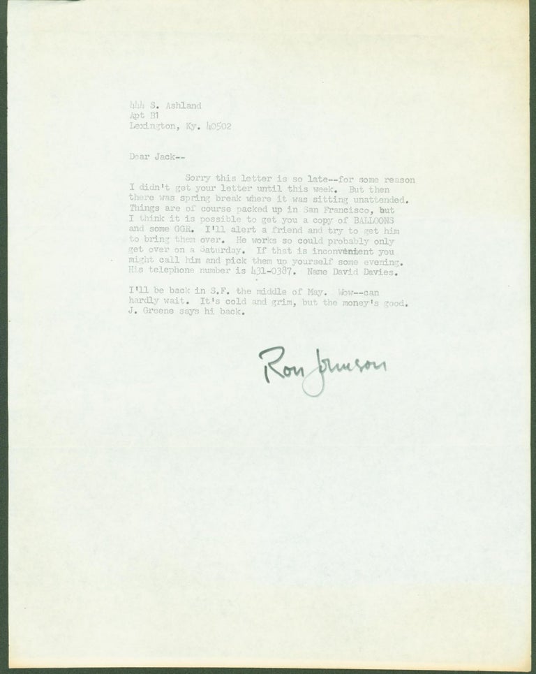 Item #290222 typed letter signed. Ron Johnson.