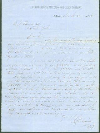 Item #290522 Autograph letter signed. A. F. . Mobile Irwin, Ohio Rail Road Company, secretary