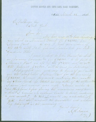 Item #290522 Autograph letter signed. A. F. . Mobile Irwin, Ohio Rail Road Company, secretary